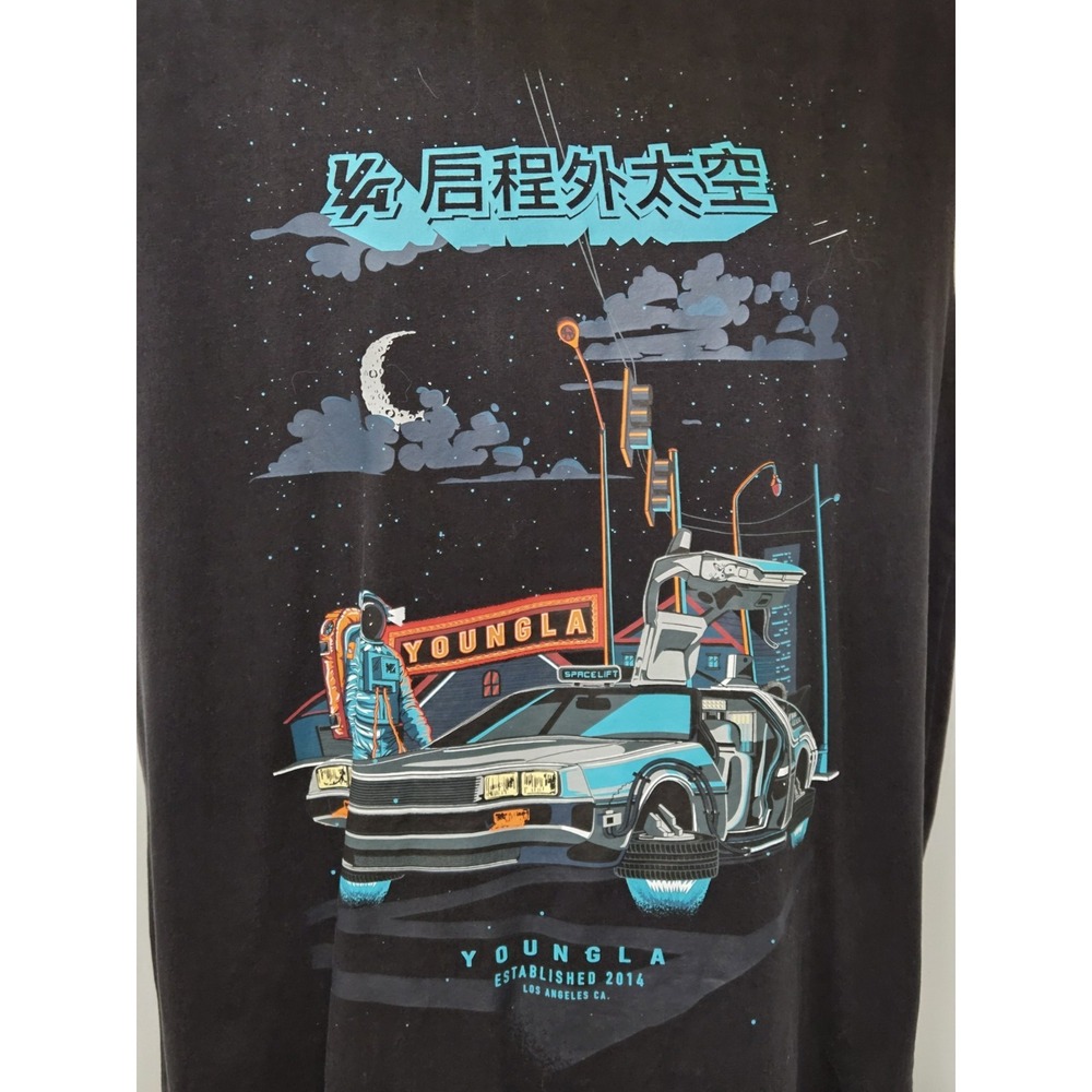 YoungLA Sleeveless Graphic Tank Top Small Oversized DeLorean Astronaut Black - Picture 3 of 6